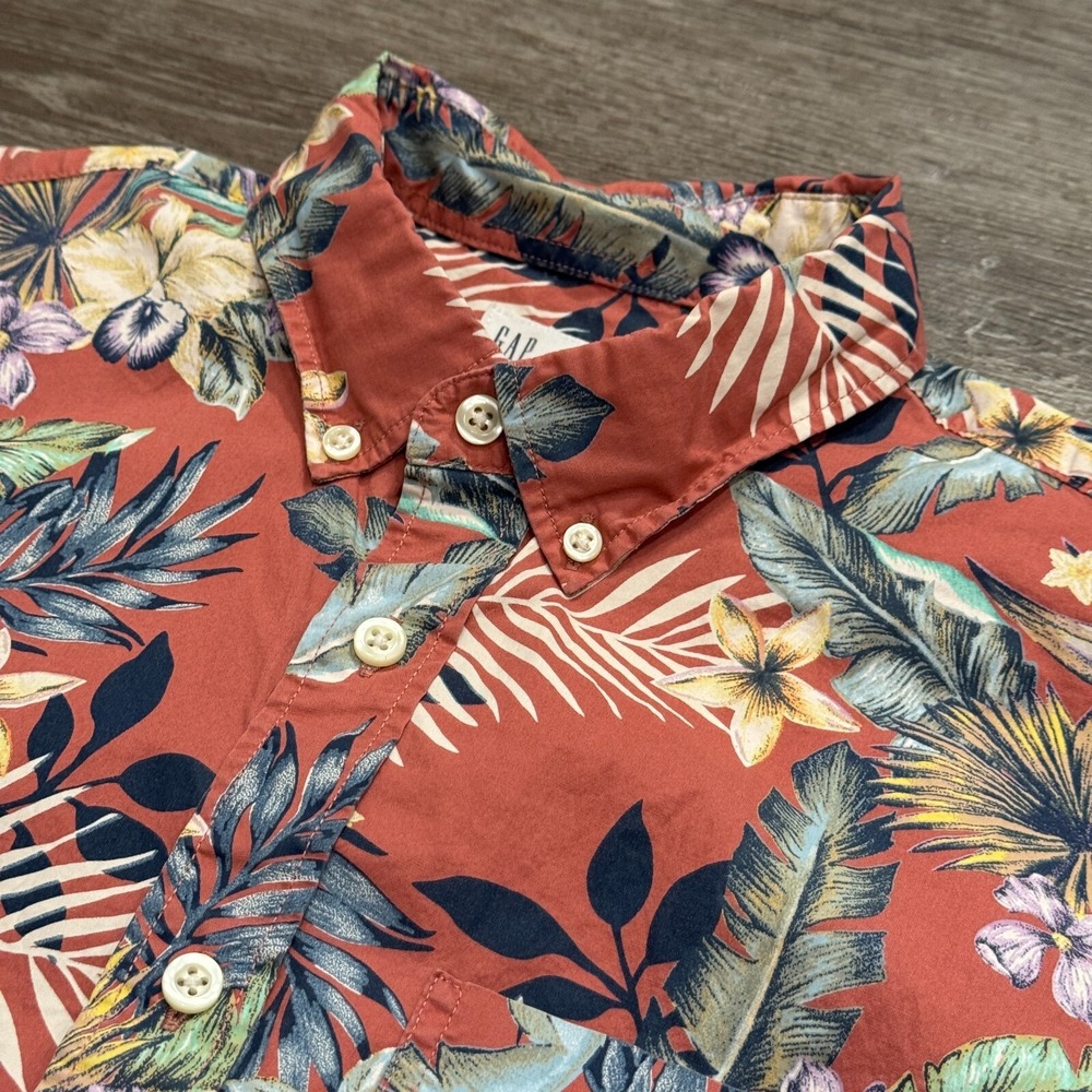 Gap Shirt Mens Small Floral Hawaiian Palm Casual All Over Print Camp Adult